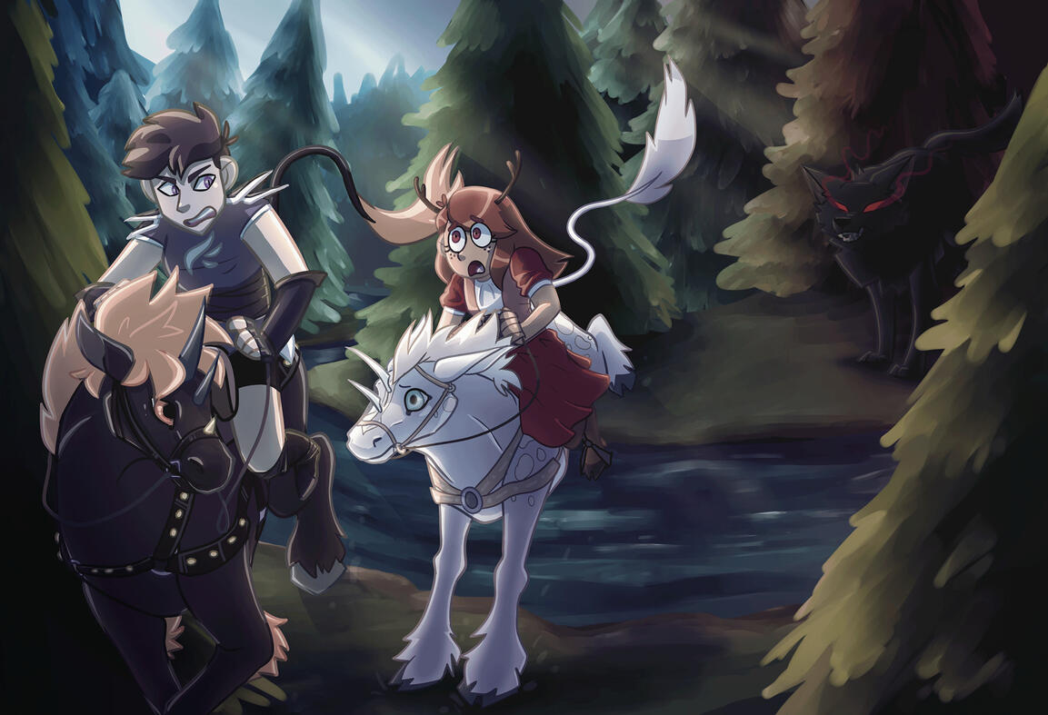 $350 rendered, painted - complex background - multiple characters